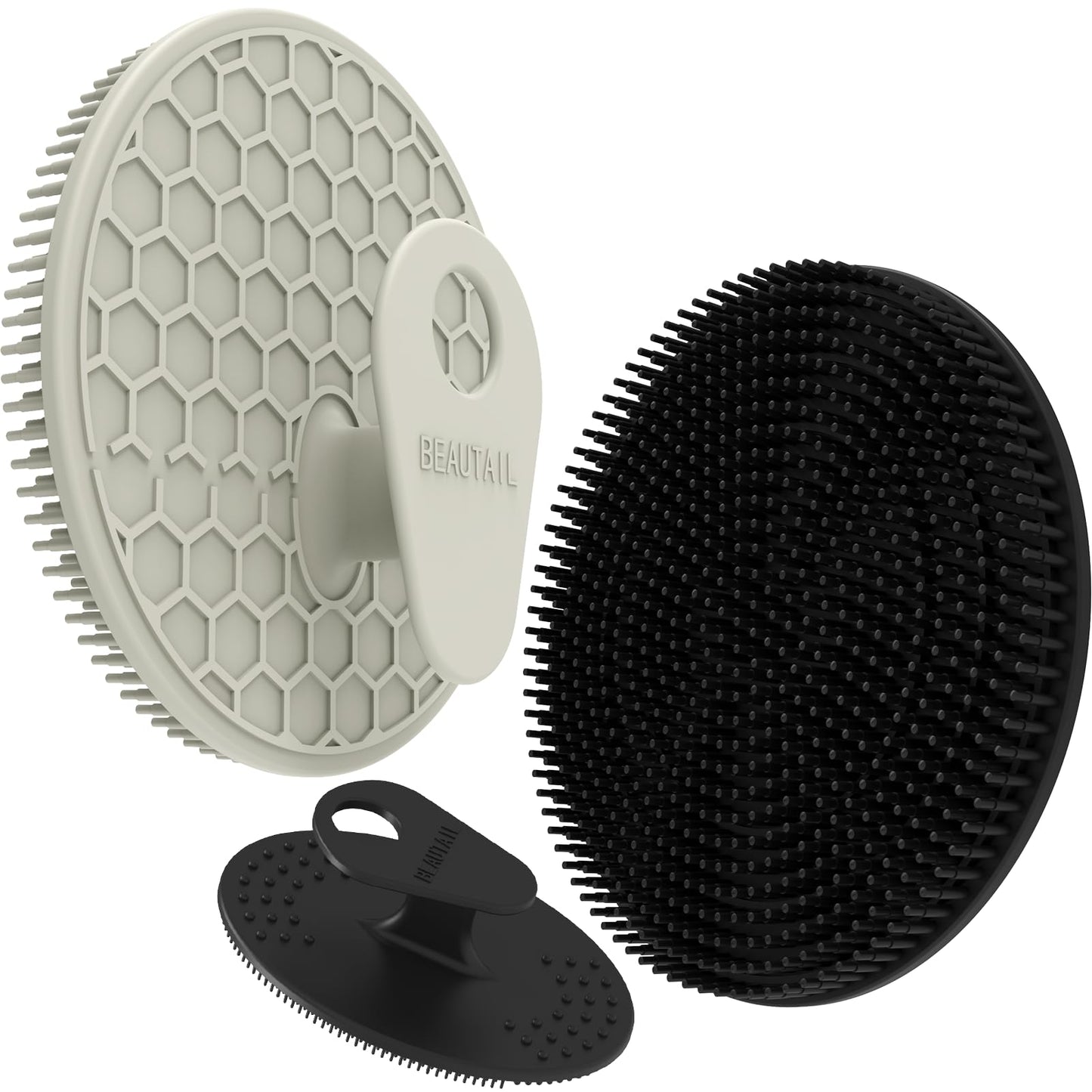 Silicone Body and Face Scrubber Set 3 Pack, BEAUTAIL Shower Bath Scrubber, Gentle Exfoliating Brush for Women Men Baby Sensitive Skin, More Hygienic Than Traditional Loofah, Long Lasting, Black+Gray