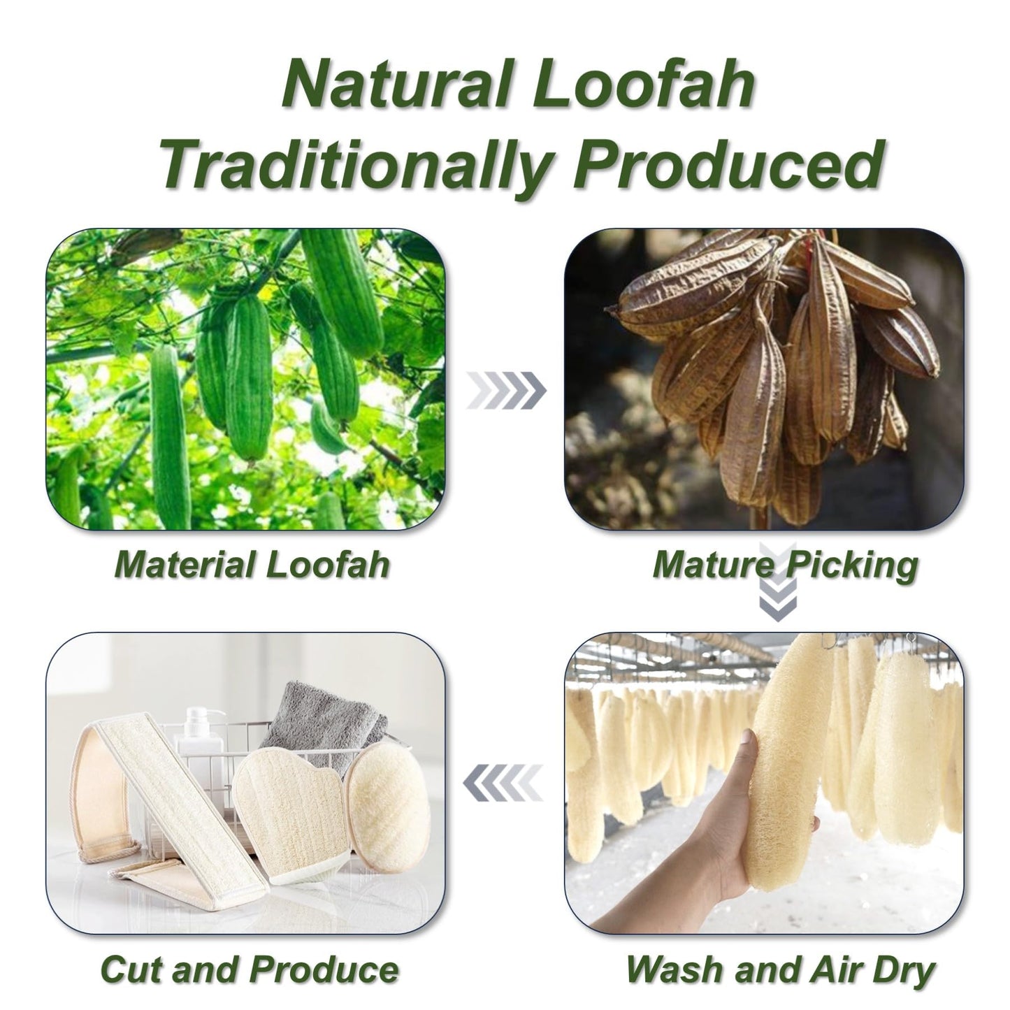 YUNKWONG Natural Loofah Sponge, Exfoliating Body Scrubber for Men Women, Loofah with Handle, Exfoliating Back Scrubber for Shower Set, Deeply Clean & Invigorate Your Skin (3 pcs in Box)