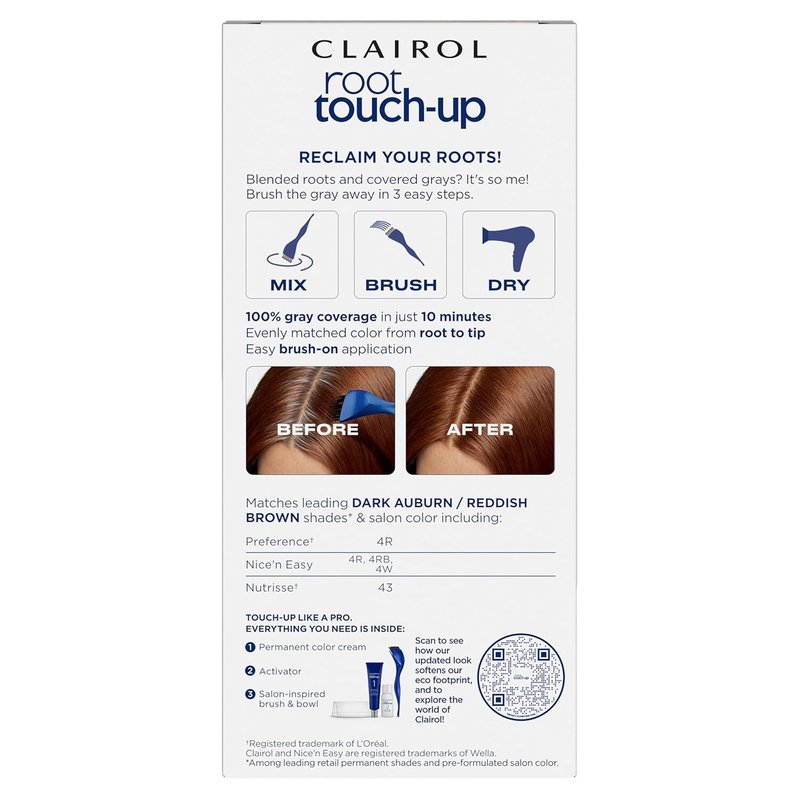 Clairol Root Touch-Up Permanent Hair Dye - 100% Gray Coverage, Dark Auburn/Reddish Brown | Easy Brush Application | Single Pack