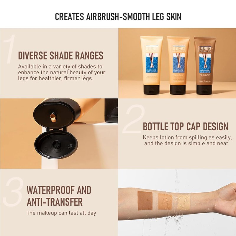 Skiennix Leg Makeup - Waterproof Body Foundation for Tattoo Cover Up | Medium Glow, 4 fl oz