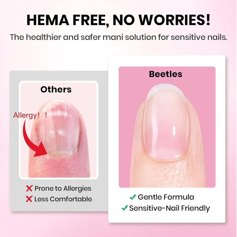 Beetles Gel Nail Kit - Medium Almond 288pcs | HEMA-Free Nail Glue, Top Coat & Base Gel Set for DIY Extensions