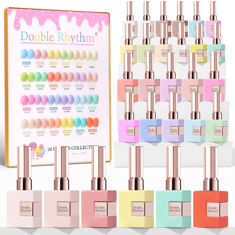 Double Rhythm 28Pcs 0.5Oz Gel Nail Polish Set Same Color Same Bottle Gel Polish Kit Nail Art Manicure Salon DIY at Home for Women (Pastel Candy Collection-T24-5)