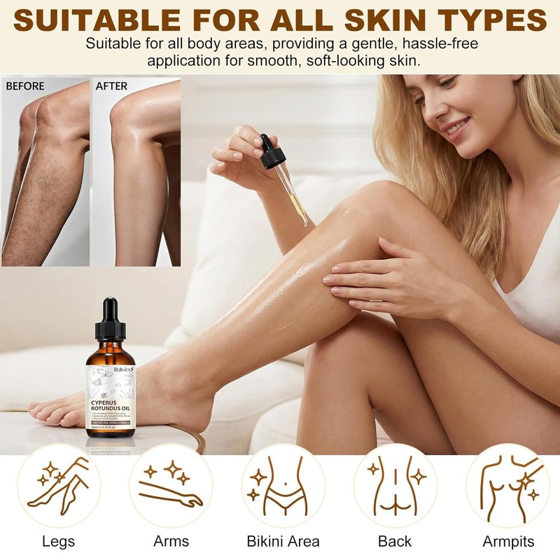 Cyperus Rotundus Oil - Natural Hair Removal Oil | Gentle & Effective for All Skin Types - 2 fl. oz.