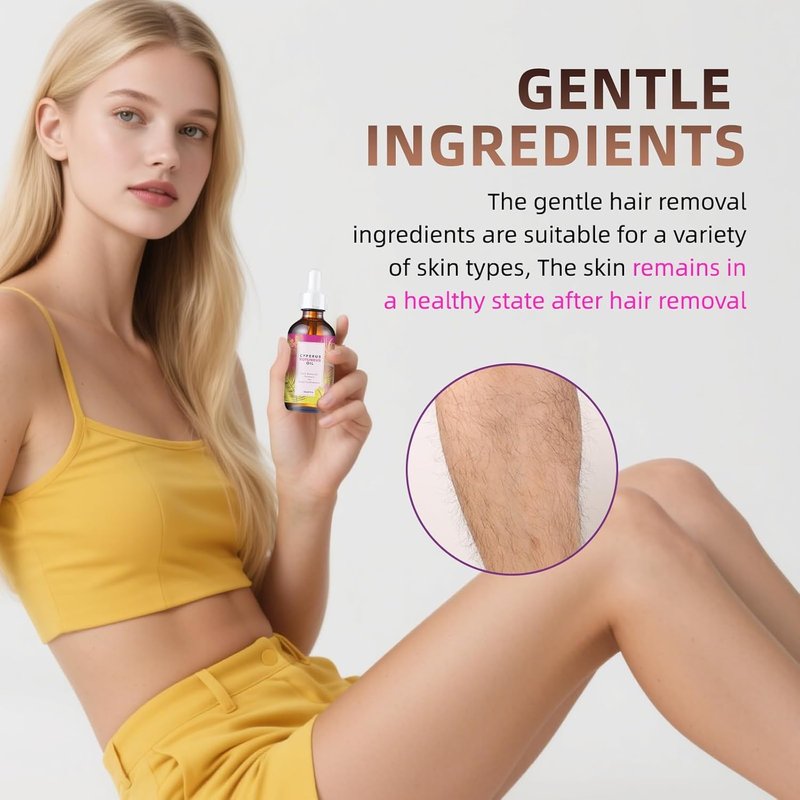 MQN Natural Hair Removal Oil & Inhibitor Cyperus Rotundus Oil to Slow Body Hair Growth for Women & Men, Soothes Skin, 60ml, All Skin Types