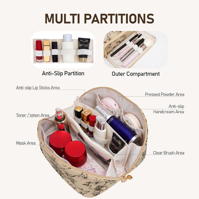 Cosmetic Bag for Women - Large Capacity Waterproof PU Leather Makeup Organizer | Travel Toiletry Bag with Divider (Lighting Coffee)