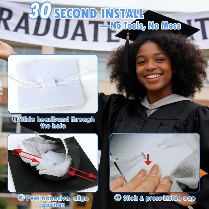 PUNCHMAN Graduation Cap Headband | Clear White Anti-Fall Hair Band for Secure Grad Cap