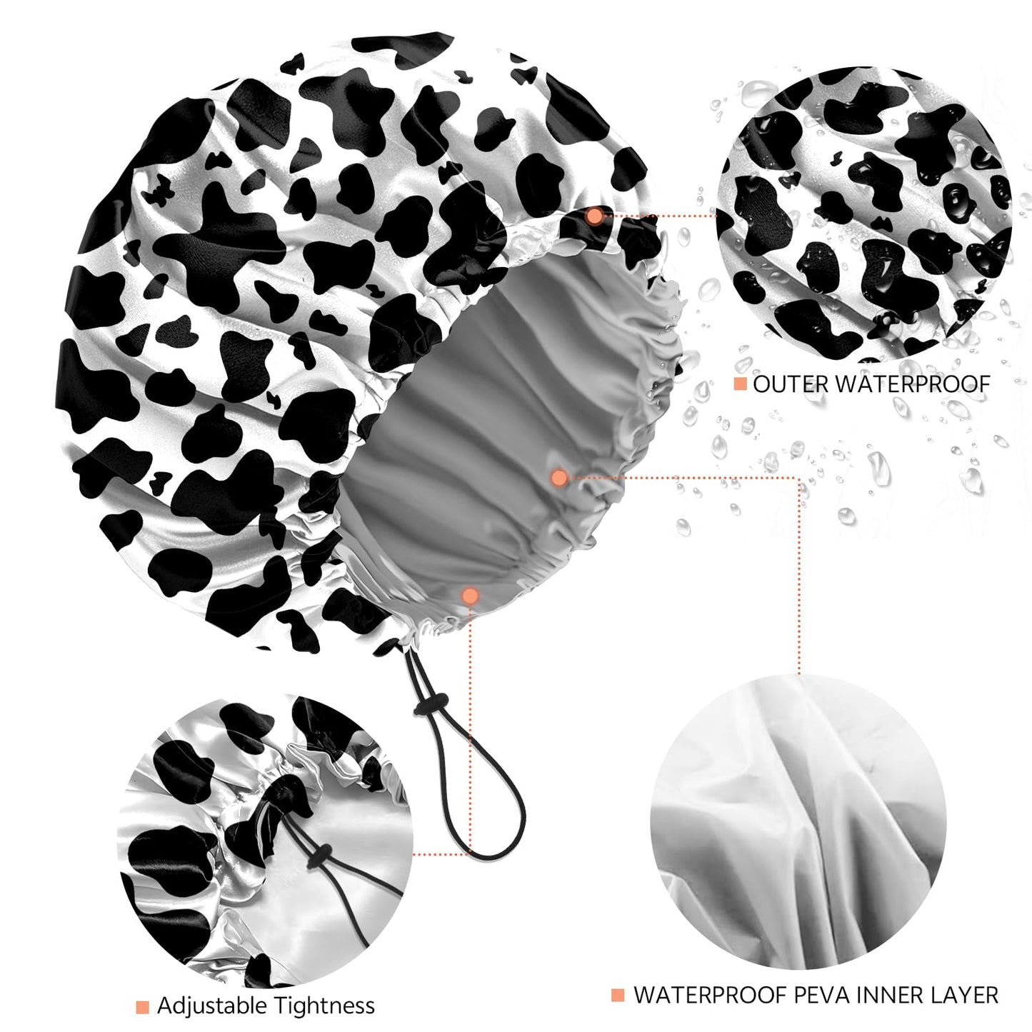BHAHB Shower Cap Reusable Double Layer Adjustable Elastic Waterproof EVA Hair Bath Caps for Women Girls Cute Aesthetic-Cow Leopard