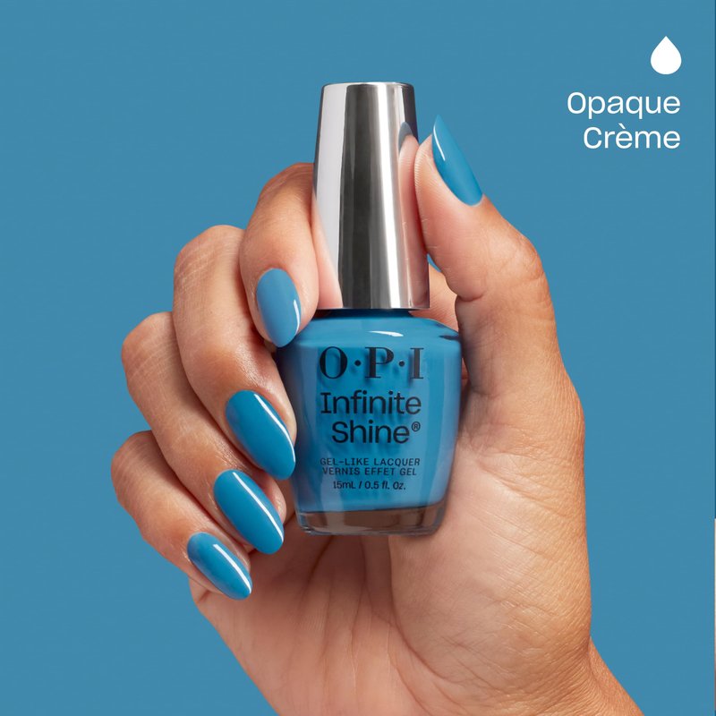 OPI Infinite Shine It’s in Your Jeans | Opaque Blue Long Wear Gel Like Crème Nail Polish | Make 'Em Jelly! Collection | Summer 2025