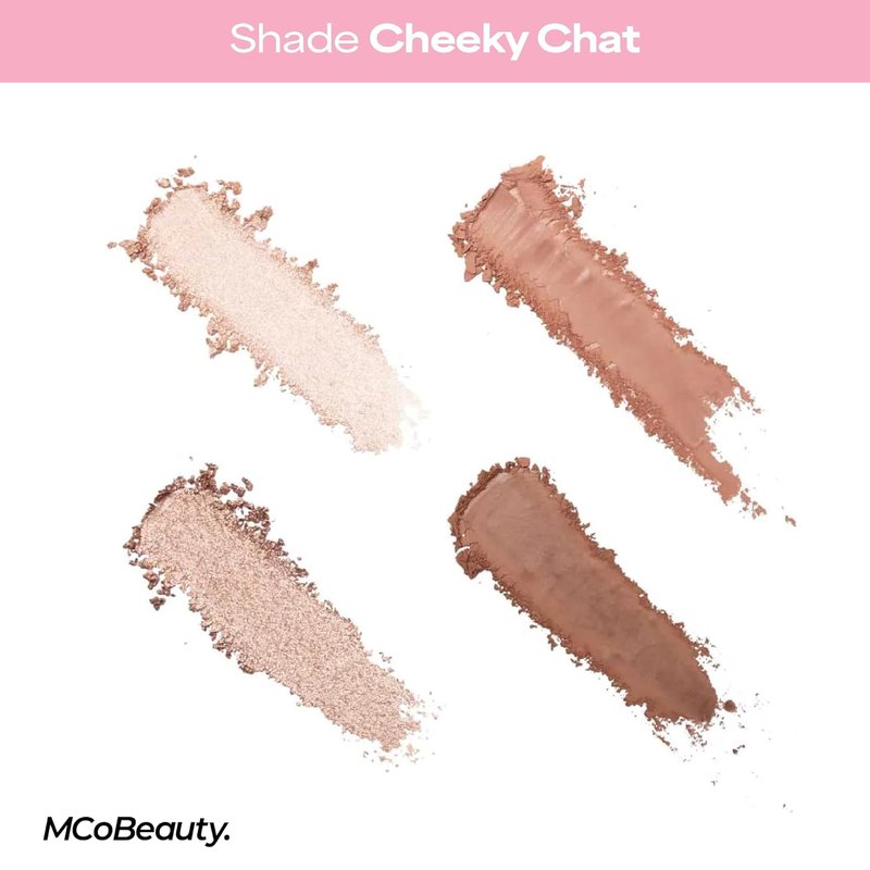 MCoBeauty Ultra Luxe Eyeshadow Quad - Cheeky Chat Pink Nude Shimmer & Matte Palette | Blendable, Long-Wearing 4 Pan Compact with Mirror - Vegan & Cruelty-Free
