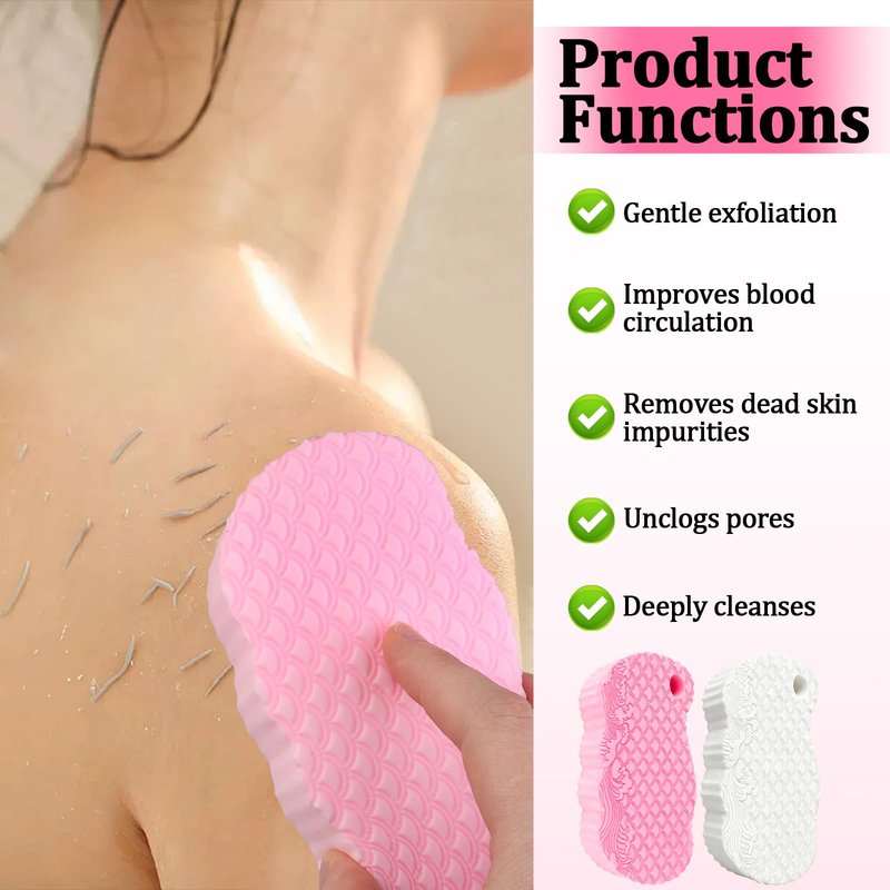 2Pcs Magic Exfoliating Bath Sponge, 3D Ultra-Soft Body Exfoliating Sponges, Deep Cleansing Dead Skin, Lanyard Bath Sponge for All Skin Types,Suitable for Both Men and Women (Pink+White)