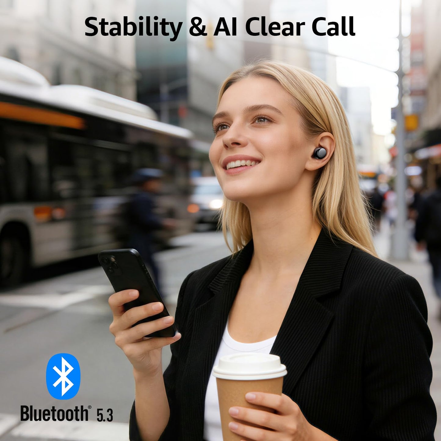 TOZO T6 Wireless Earbuds, Bluetooth Ear Buds, Stereo Sound in Ear Headphones, 50 Hours Playtime, AI Clear Call, Wireless Charging Case, APP Customizable EQs, IPX8 Waterproof Earphones