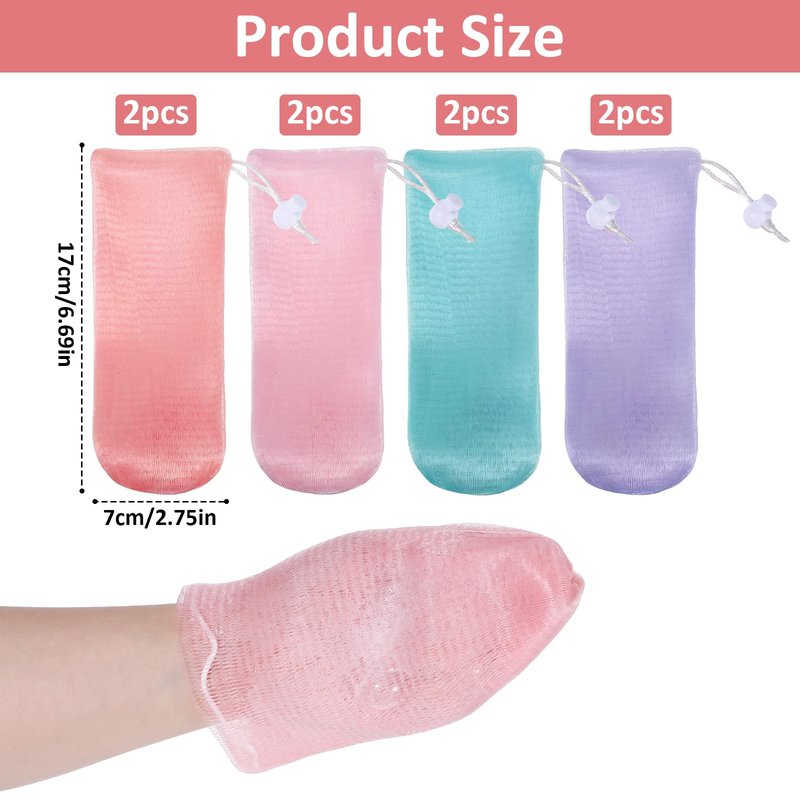 8 PCS Bar Soap Pouch for Washing Body, Soap Saver Bag for Bar Soaps, Reusable Mesh Soaps Bag with Drawstring, Bubble Foaming Net for Facial and Body Cleaning (4 Colors)