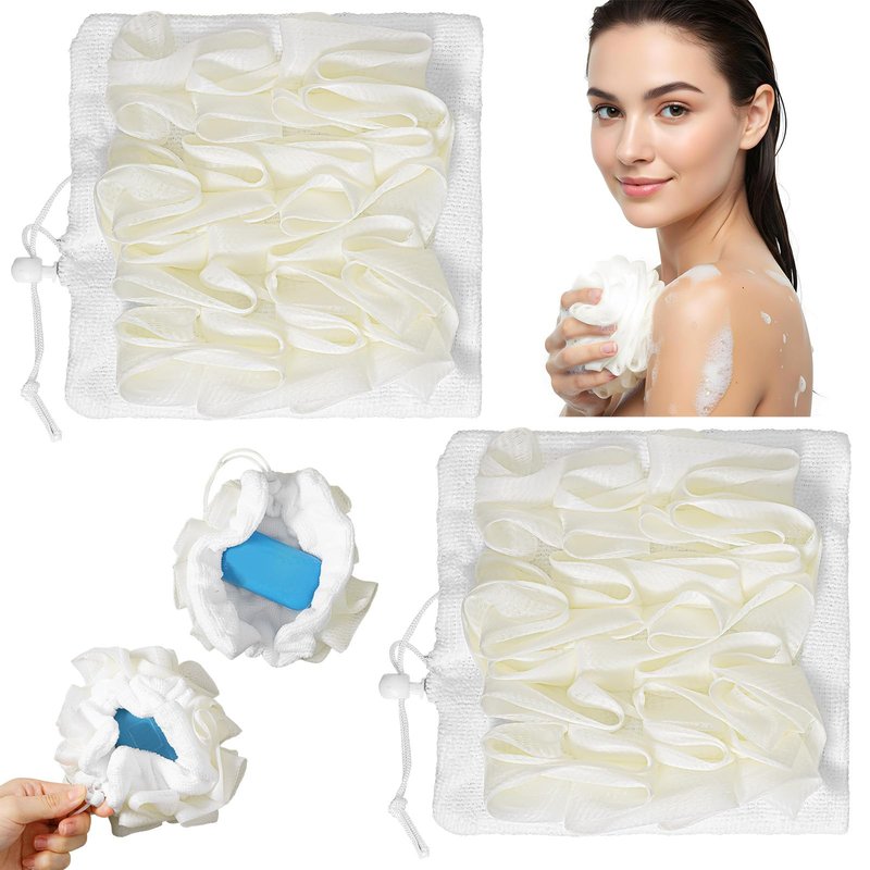 Ouligay 2 PCS Soap Bar Loofah 2 in 1loofah Washcloth Combo Soap Loofah Pouch with Drawstring Exfoliating Bath Sponges Soap Saver for Cleansing and Smoothing Skin