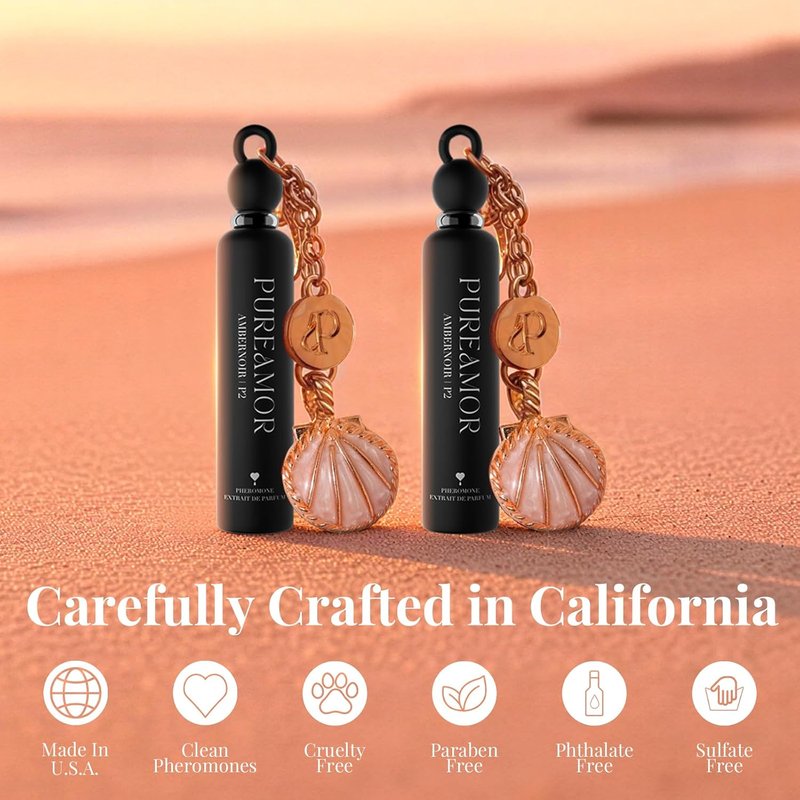 Pheromone Perfume for Women - Amber Noir Keychain Set | Bold Gourmand Scent with Coffee, Vanilla & Jasmine, 0.07 oz Each