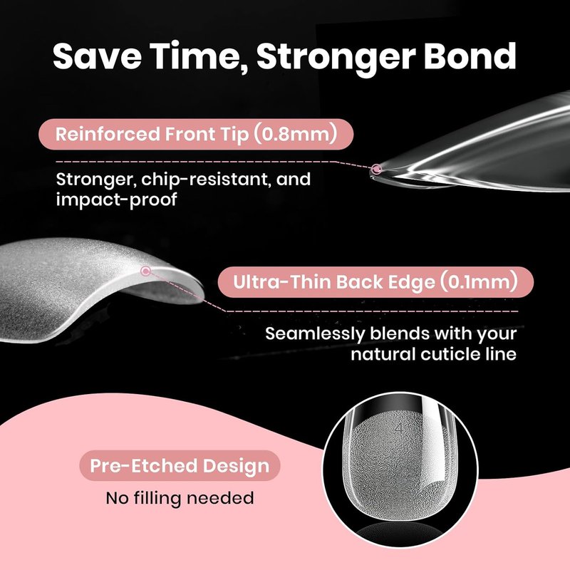 Beetles Gel Nail Tips - Almond Shape Medium Curve | 640pcs in 16 Sizes | Easy DIY Press-On Nail Extensions