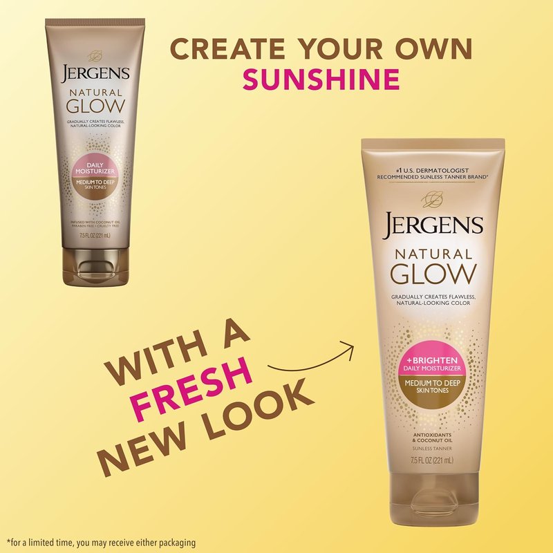 Jergens Natural Glow Self Tanner Lotion - Daily Moisturizer for Medium to Deep Skin Tone | 7.5 Oz with Coconut Oil & Vitamin E