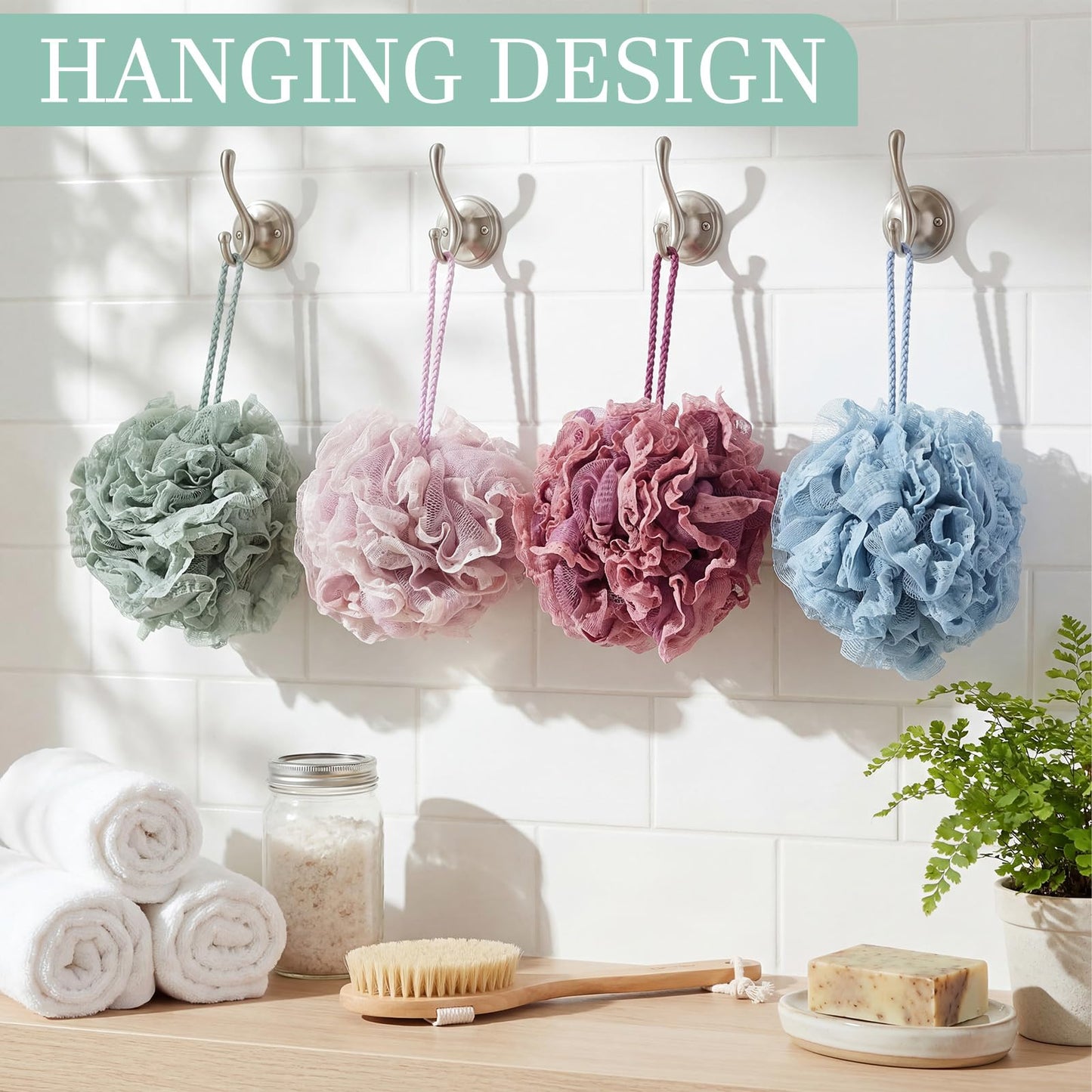 Sunnyray 4 Pack Loofah Bath Sponge Lace Mesh Set Large 60g Shower Poufs Body Scrubber Bath Loofah Ball Body Wash Sponge Exfoliating Scrubber Luffa Puff for Women Men Cleanse Skin Accessories (Classic)