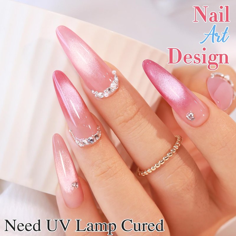Double Rhythm Cat Eye Gel Nail Polish Set of 6 Same Color Same Bottle 0.5 Oz Shimmer Glitter with Magnet Holographic Reflective Magnetic UV Nail Polish Kit at Home (Glass Nude Pink Rose-T6-45)