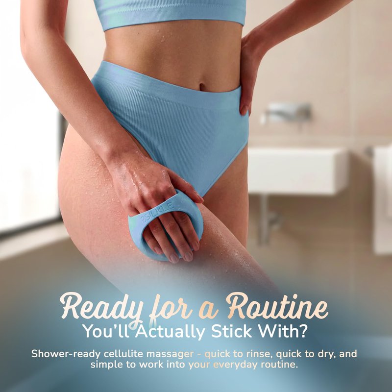 SILKLE Cellulite Massage Tool & Lymphatic Drainage Massager - Silicone Anti Cellulite Massage Brush for Body Sculpting with Ergonomic Handle - Cellulite Remover for Legs, Thighs and Belly - Blue