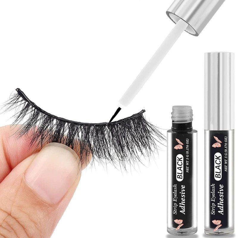Black Eyelash Glue - Strong Hold Waterproof Lash Adhesive | Latex-Free, Safe for Sensitive Eyes - 0.18 oz (Black)