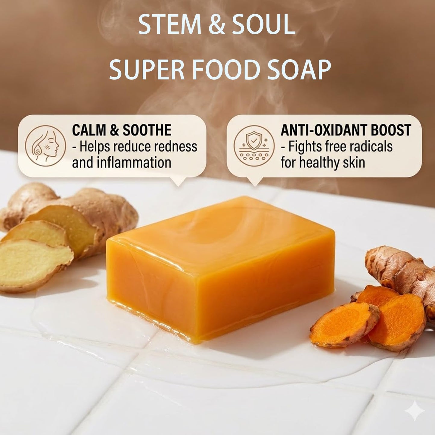 Stem and Soul Soap, Upgraded Stem & Soul Turmeric Lemon Soap Bar For Dark Spots, Support Nourishes And Clarifies Help Cleaning Facial And Body Skin, And Suitable Dry And Oily Skin. (1 Pcs)