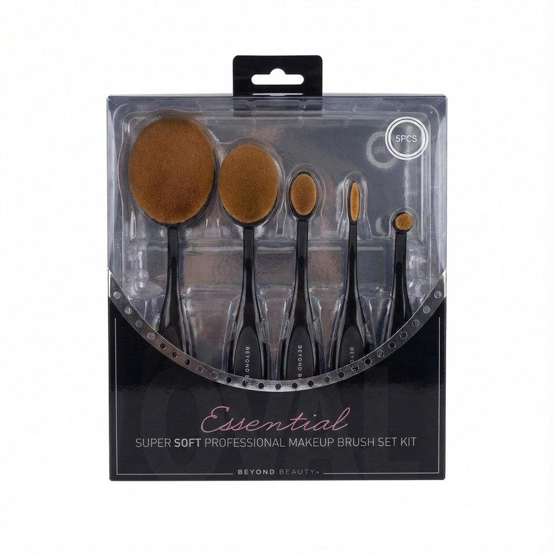 Beyond Beauty Oval Makeup Brush Set 5-Piece, Super Soft Synthetic Brushes for Foundation Blending, Contour, Concealer, Face and Eye Makeup