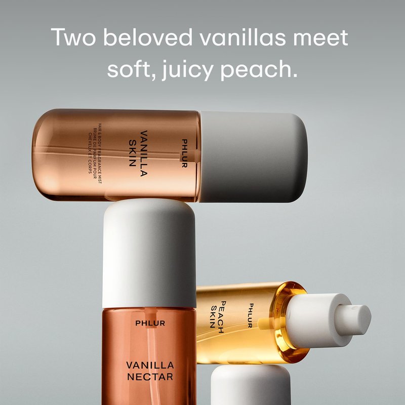 PHLUR Vanilla Peach Trio ($78 Value) - Exclusive 3pc Travel Size Body Mist Set ft. Vanilla Skin, Vanilla Nectar, Peach Skin (3 x 3 fl oz)