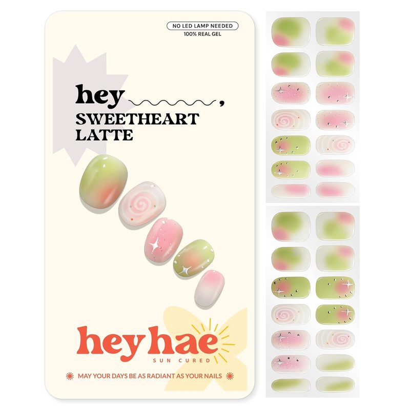 Heyhae Semi Cured Gel Nail Strips - Easy Apply & Remove, Salon Quality | Fall Glam Pink | 28 Strips, Prep Pads & Nail File Included