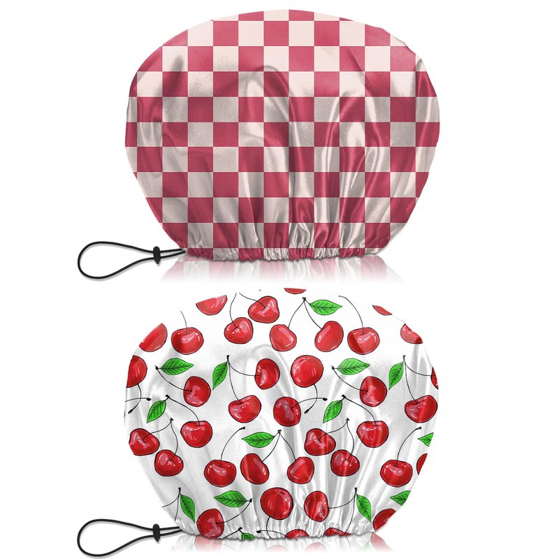 BHAHB 2 PCS Shower Cap Waterproof Double Layer Elastic Adjustable Reusable Hair Bath Caps for Girls Women Cute Aesthetic-Pink White