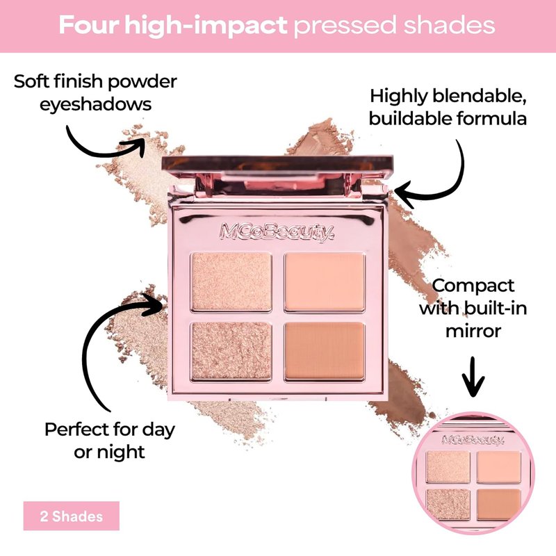 MCoBeauty Ultra Luxe Eyeshadow Quad - Cheeky Chat Pink Nude Shimmer & Matte Palette | Blendable, Long-Wearing 4 Pan Compact with Mirror - Vegan & Cruelty-Free