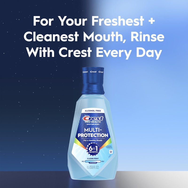 Crest Mouthwash Pro Health Multi-Protection, 1L, 2 Pack, 6-in-1 Benefits, Alcohol Free, Enamel Repair, Breath Freshener, Anti Cavity, Fluoride mouthwash, Bad Breath Treatment for Adults, Contains CPC