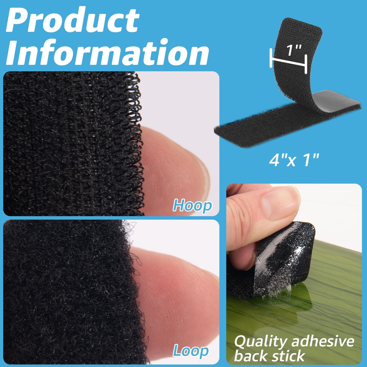 Art3d 16 Sets Hook and Loop Tape Sticky Back,1 in.x 4 in. Double-Sided Command Adhesive Strip Heavy Duty