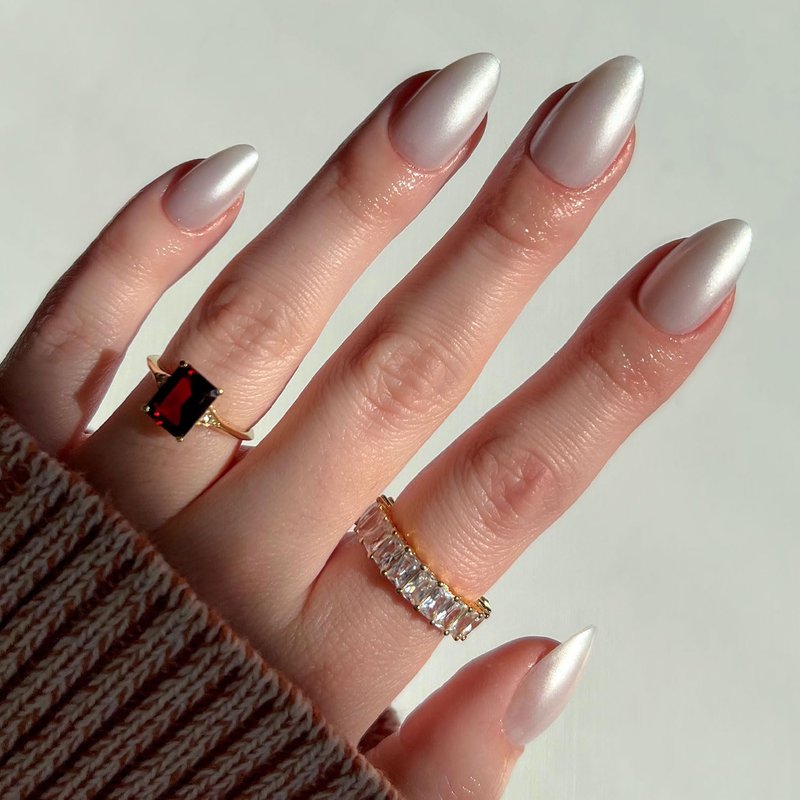 Glamnetic Press On Nails - Hailey | Glossy, Semi-Transparent, Short Almond Fake Nails, Salon Quality | 15 Sizes - 30 Nail Kit with Glue