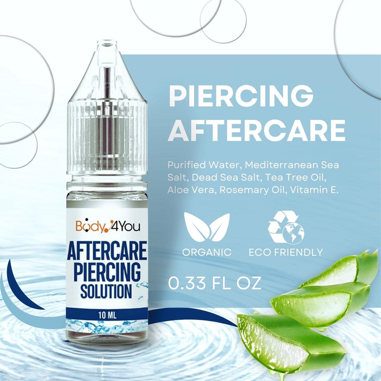 BodyJ4You Piercing Aftercare Kit - Saline Solution Drops Ear Piercing Cleaner - Natural Bump Keloid Removal - Ear Piercing Cleanser Nose Septum Navel Lip - Soothe Moisturize Recovery Natural Solution