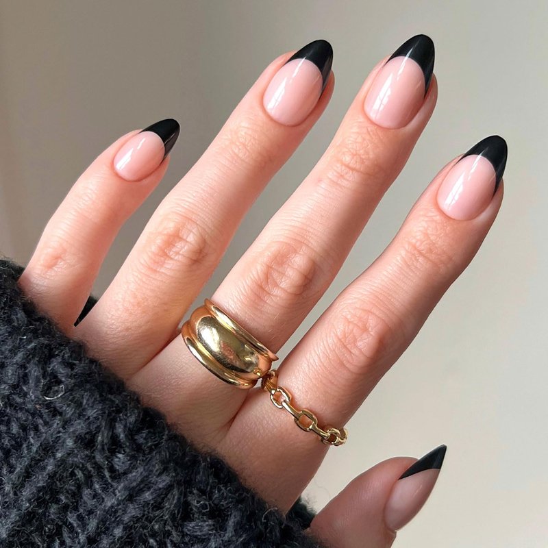 Glamnetic Press On Nails - Caviar | Salon Quality Semi-Transparent Short Almond | 30 Nail Kit with Glue, 15 Sizes