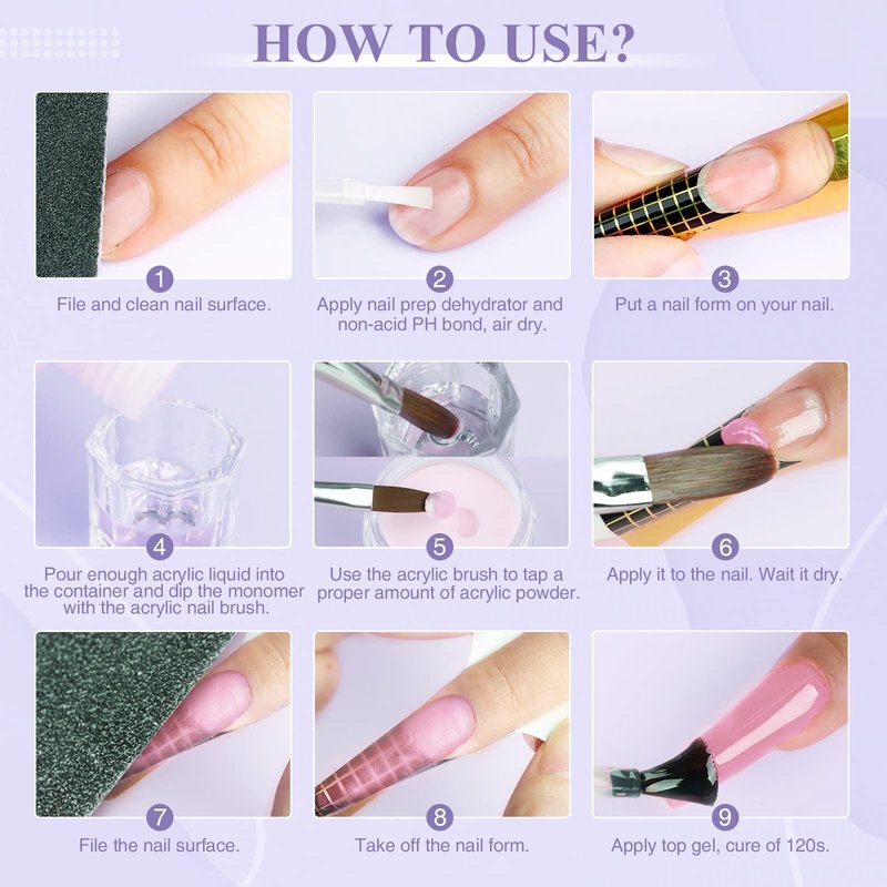 Saviland Acrylic Nail Kit: French Sculpture Set with Clear/Nude/Pink Powder and Liquid, Brush, Cuticle Oil for Professional DIY Nail Art - Beginner Set