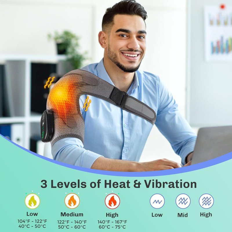 Skiennix Cordless Shoulder Heating Pad - Pain Relief Massager with 3 Heat & Massage Modes | Grey