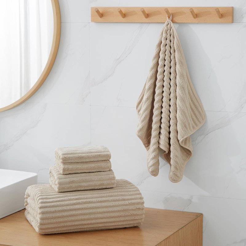 NALIVO 6-Piece Bath Towel Set(30"x60"), 2 Large Bath Towel Sheets, 2 Hand Towels and 2 Washcloths - Highly Absorbent Quick Dry Microfiber,Ultra Soft Towel Set for Bathroom (Beige)