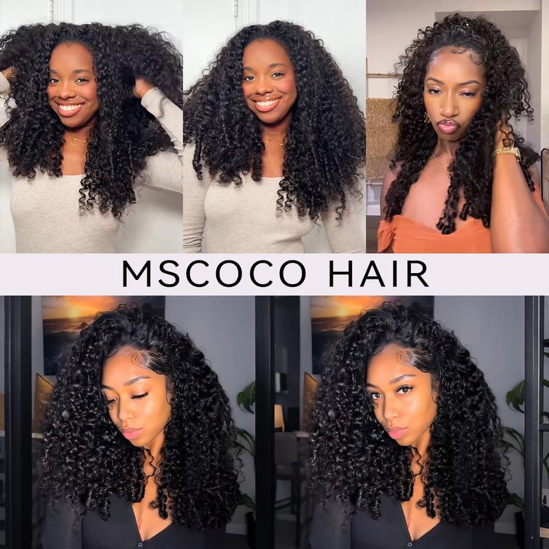 mscoco Half Wig Human Hair Burmese Curly 3 In 1 Drawstring Seamless Flip Over Half Wig Wear and Go Glueless Wigs Human Hair for Black Women Beginner Friendly 16inch
