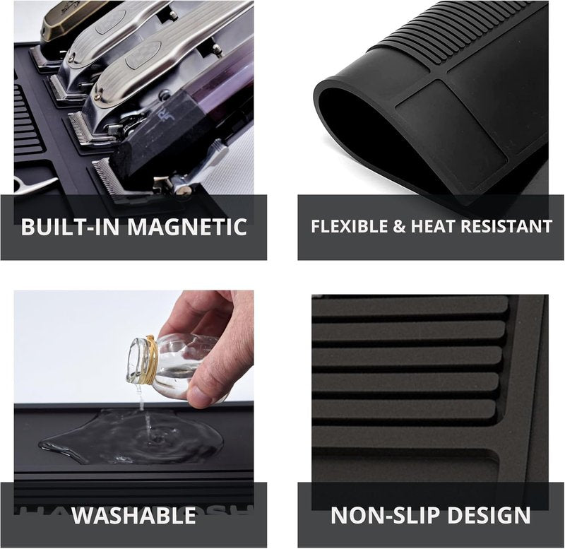 Magnetic Barber Mat - Professional Tool Organizer for Clippers | Salon Pad for Barbershop Use