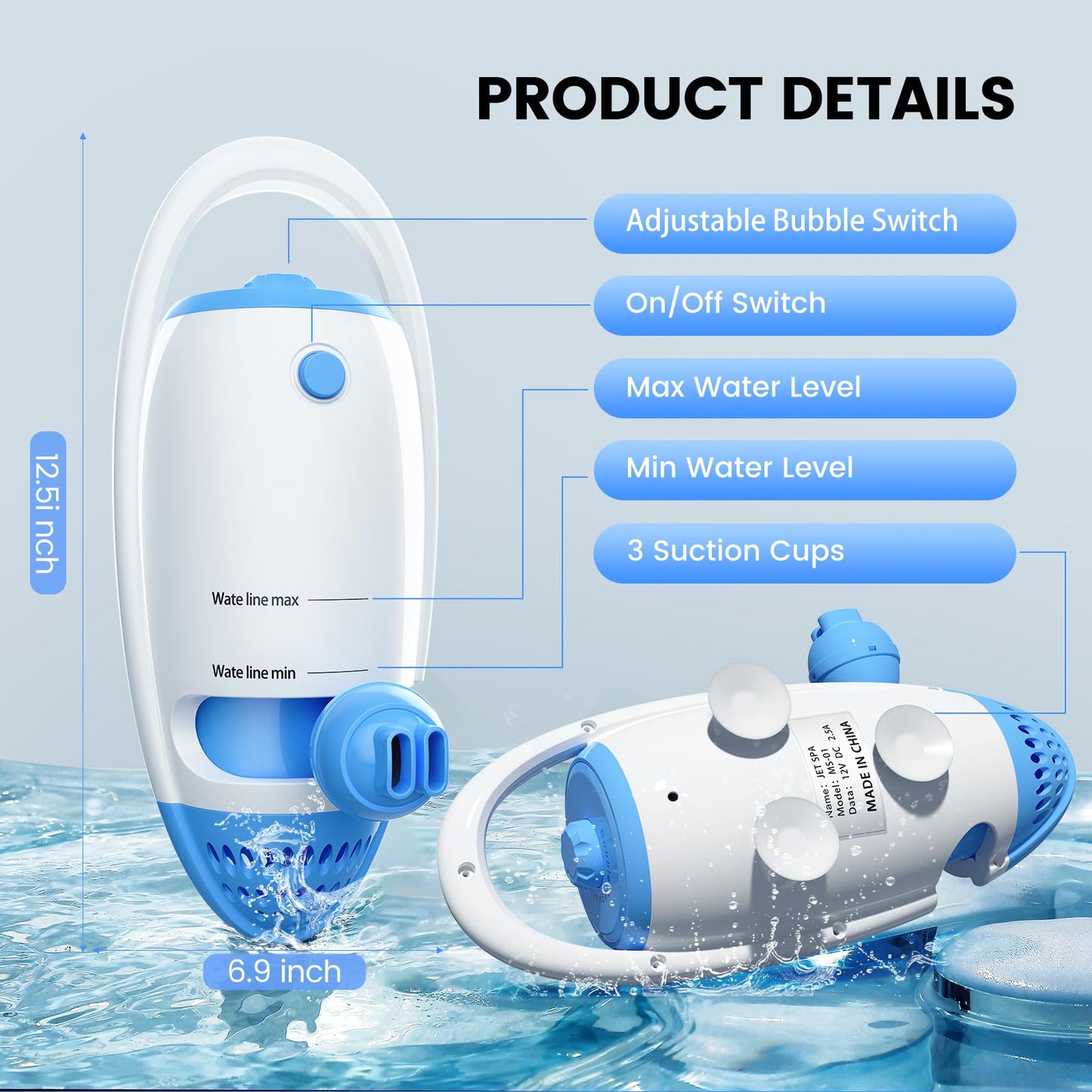 Yeahout Bath Jets for Tub, New Upgraded Portable Bath Jets Spa, Home Spa Bathtub Jets Creates Soothing Bubbles and Massage for Relaxing Daily Use, Bathtub Accessories for Women, Blue