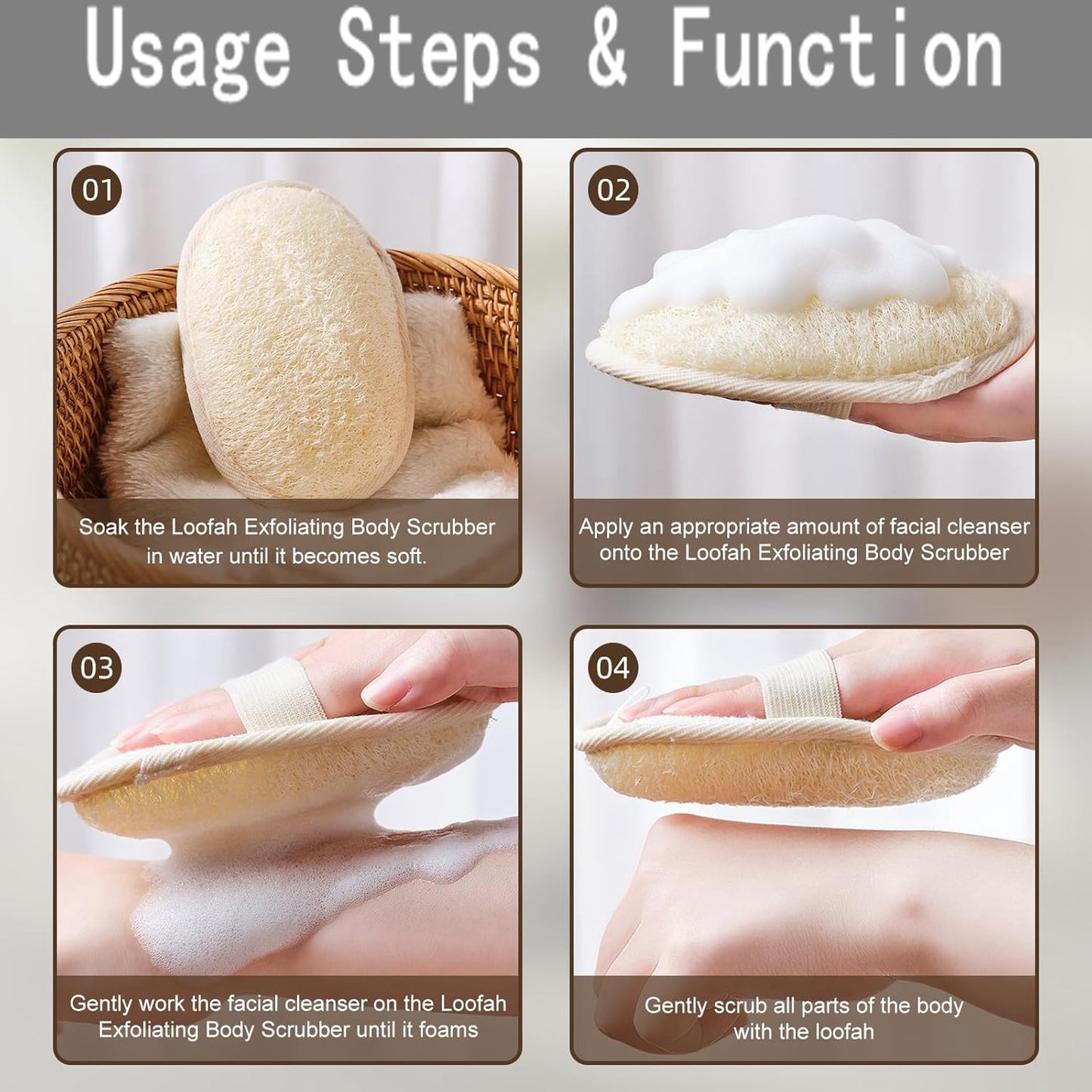 Exfoliating Natural Loofah Sponge Back Scrubber for Shower, Exfoliating Sponge for Shower, Bath Shower Scrubber for Men and Women