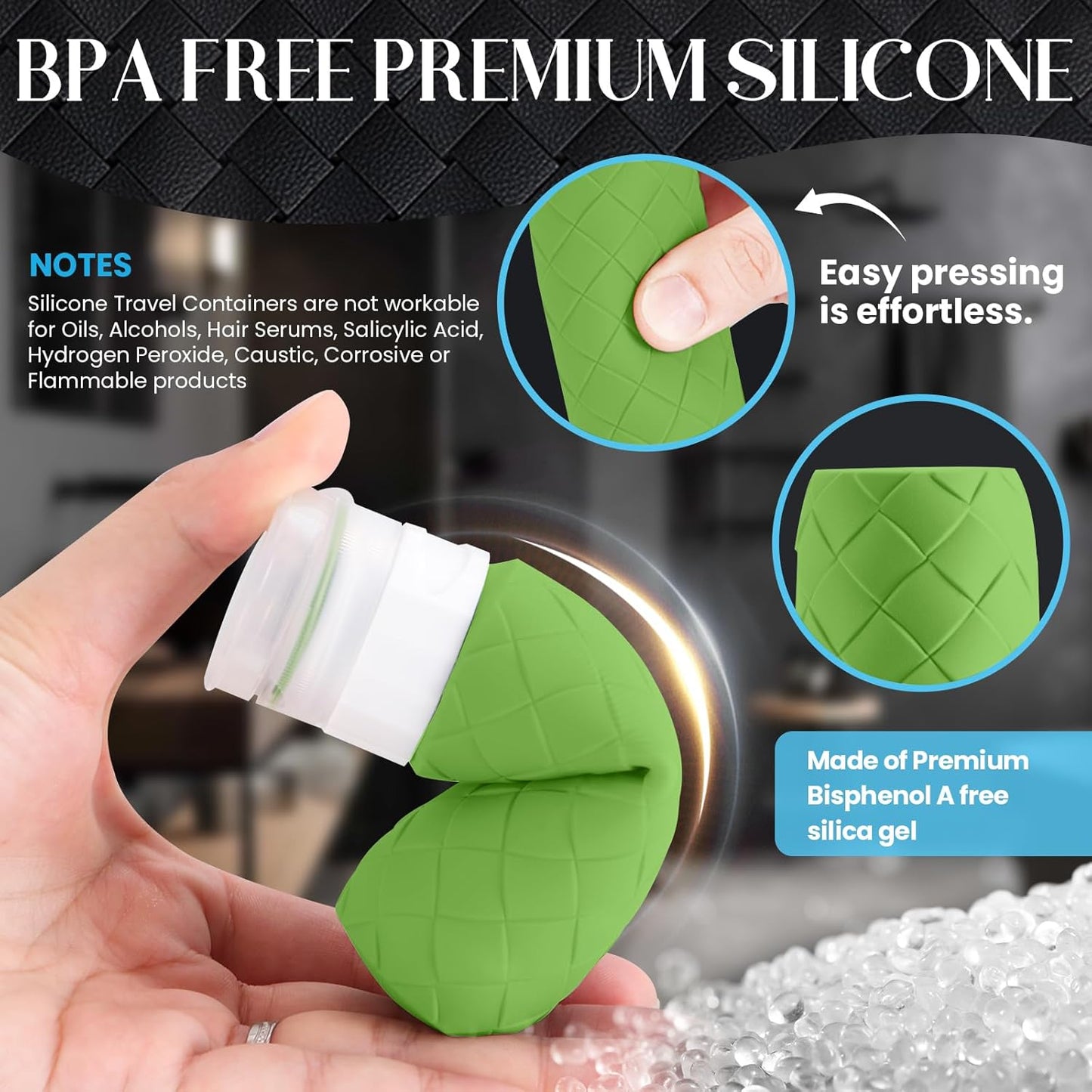 Travel Bottles for Toiletries - TSA Approved Silicone Containers | BPA Free, Leak Proof, Refillable Essentials (Forest Green)