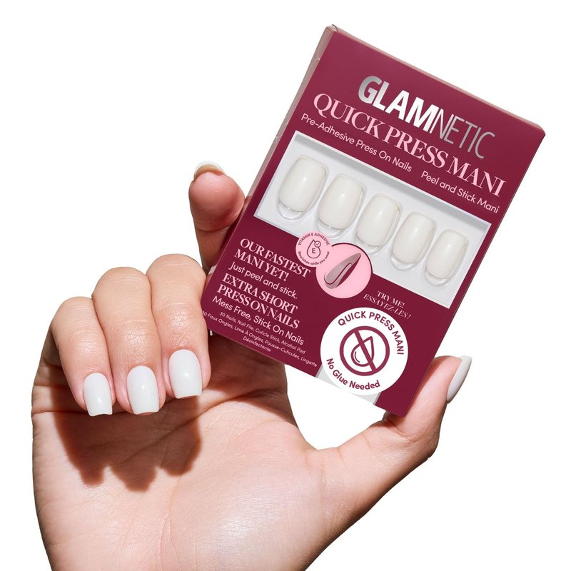 Glamnetic Quick Press Mani | No Glue Press-On Nails - Square Extra Short, Mess-Free, Salon Quality | 30 Nail Kit in 15 Sizes