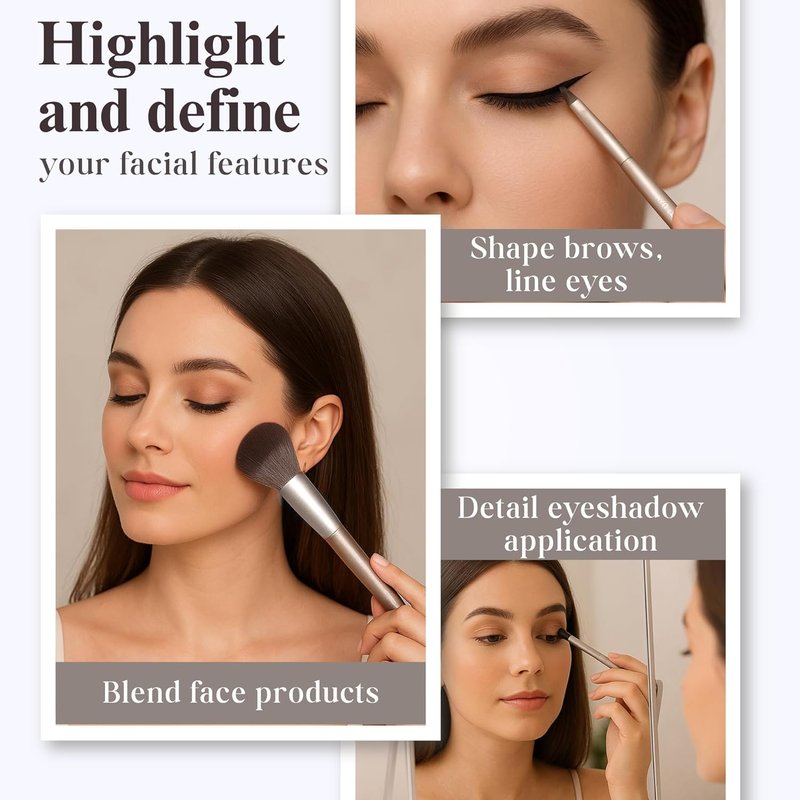 Makeup Brush Set (15 Pieces) - Includes Foundation, Powder, Concealers, Highlighter, Contour, Eye Shadows & Blush Makeup Brushes - Face & Eye Make Up Brushes with Synthetic Bristles