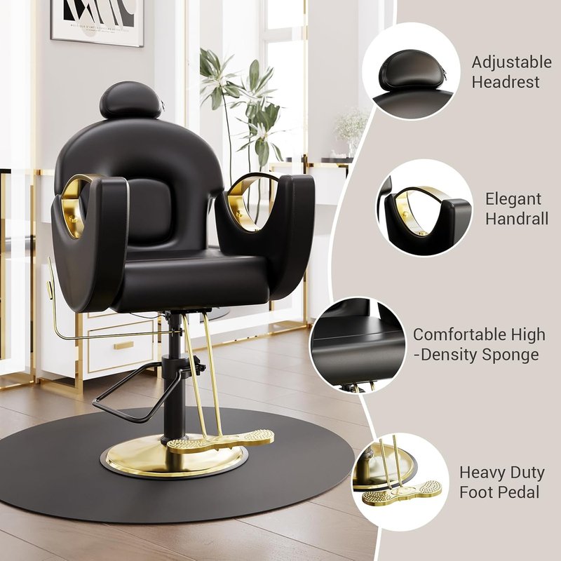 Reclining Salon Barber Chair - 360° Swivel Hydraulic Design | Heavy-Duty Pump, Adjustable Height, Multiple Colors