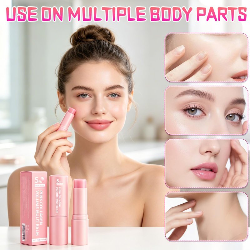 2Pack Pink Collagen Volume Multi Balm Stick,Collagen Wrinkle Stick Face & Body,Deeply Hydrating for Face, Lips, Eyes, Neck, Makeup Base