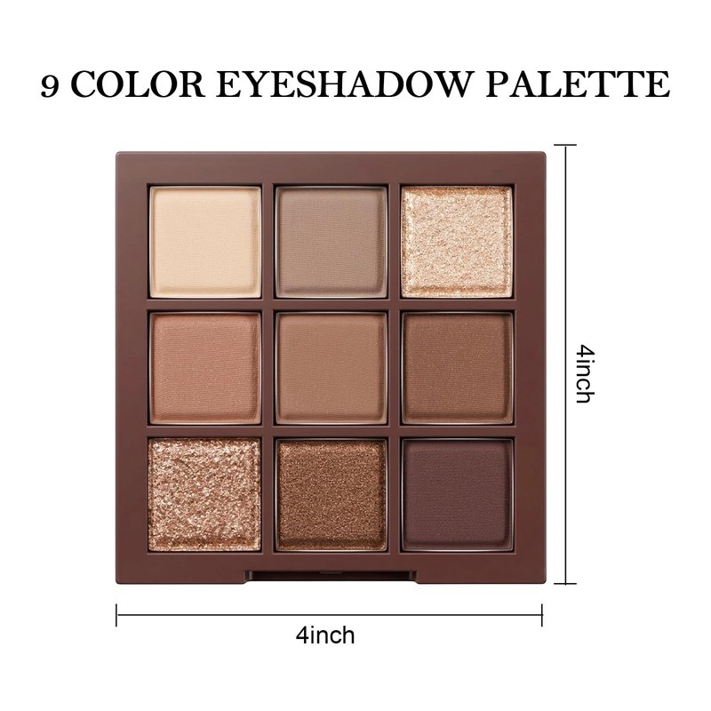 Erinde 9 Colors Eyeshadow Palette, Matte Shimmer Glitter Eye Shadow Palette Makeup, Highly Pigmented Long Lasting Waterproof, Natural Neutral Nude Eyeshadow Makeup Pallet, Chocolate Brown