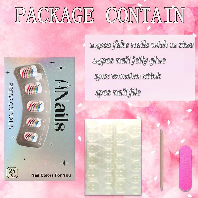 FIEONCIY Press on Nails Square Short Length Glossy Full Cover Acrylic Short Square Shaped False Nails with Designs Artificial Fake Nails Glue ons Fingernails for Women Girls(YS516)