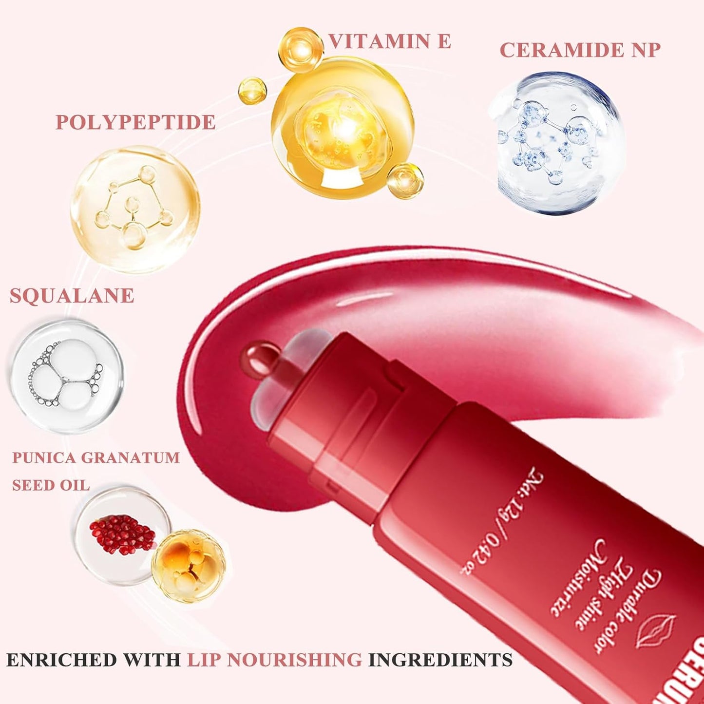 TEEROVA Tinted Lip Serum - High Shine Hydrating Formula with Plumping Polypeptides | Sheer Red